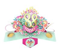 Second Nature Pop Ups 88th Birthday Card Pop Up 3D Happy Birthday Card Age 88 Today 3D For Her By Love Kate's - Floral, Gold Foil, Keepsake, White Envelope, Pink, Personalised Age