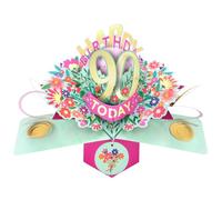 Second Nature Pop Ups 90th Birthday Card Pop Up 3D Happy Birthday Card Age 90 Today 3D For Her By Love Kate's - Pink, Florals, Keepsake, Envelope, Personalised, Female, Foiled, Gold, Milestone