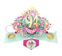 Second Nature Pop Ups 94th Birthday Card Pop Up 3D Happy Birthday Card Age 94 Today 3D For Her By Love Kate's - Keepsake, Florals, Envelope, Milestone, Surprise, Pink, Gold, Personalised