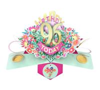 Second Nature Pop Ups 96th Birthday Card Pop Up 3D Happy Birthday Card Age 96 Today 3D For Her By Love Kate's - Floral Keepsake, Envelope, Pink, Gold, Foiled, Mum, Nana, Foiled, Personalised Age