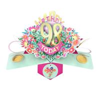 Second Nature Pop Ups 98th Birthday Card Pop Up 3D Happy Birthday Card Age 98 Today 3D For Her By Love Kate's - Foiled, Personalised Age, White Envelope Included, Pink, Gold, Floral Design