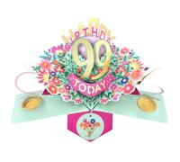 Second Nature Pop Ups 99th Birthday Card Pop Up 3D Happy Birthday Card Age 99 Today 3D For Her By Love Kate's - Floral Keepsake, Foil Finish, White Envelope, Personalised Age, Milestone, Female