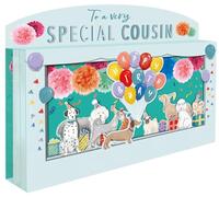 Second Nature Pop Ups Spectacular 3D Party Dogs Scene Cousin Birthday Card Freestanding Cards SPT034