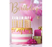 Pink Cake & Candles Musical Birthday Card Singing "Happy Birthday To You"