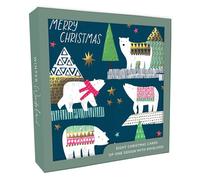 Secondnature Box of 8 Polar Bears In Scarves Luxury Foiled Christmas Cards Boxed Card Packs XCPS037, 14cm x 14cm