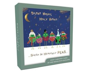Secondnature Box of 8 Singing Peas Silent Night Luxury Foiled Christmas Cards Boxed Card Packs XCPS035