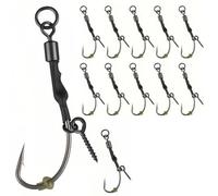 Seconero 12Pcs Ronnie Rigs with Boilie Screws, Curved Barbed Carp Hooks 10#