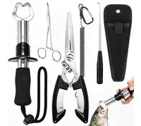 Seconero 6 Pcs Portable Fishing Pliers Set, Include Fish Lip Gripper, Split Ring Pliers, Fishing Forceps & Hook Disgorger with Lanyard, Unhooking Kit for Pike, Perch & Sea Bass, Fishing Gift for Men