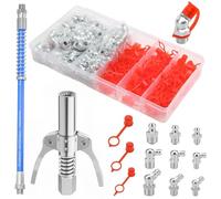 Seconero Grease Nipples Assorted Kit, 270 Pcs Metric M6 M8 M10 Grease Fittings with Straight, 45 & 90-Degree Angles, Double Handle Grease Gun Coupler with 30cm Hose, Hydraulic Grease with Fitting Cap
