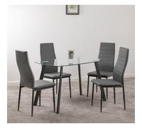 Seconique Abbey Clear Glass Dining Table & 4 Grey Faux Leather Chairs Set