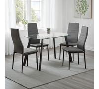 Seconique Abbey Clear Glass Dining Table & 4 Grey Faux Leather Chairs Set