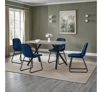(Sapphire Blue Velvet) Athens Concrete Effect/Black Rectangular Dining Set with Lukas Chairs - Table with 4 Chairs