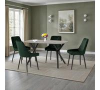 Athens Rectangular Concrete table with 4 Avery Chairs - Emerald Green Velvet Chairs