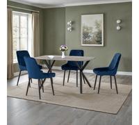 Seconique Athens Dining Table Set with 4 Avery Dining Chairs in Blue Velvet, none