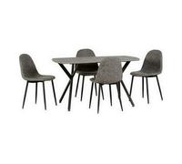 Seconique Athens Rectangular Dining Set - Concrete Effect/black/grey Faux Leather