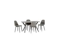 Athens Rectangular MDF/Metal Dining Set Concrete Effect/Black/Grey