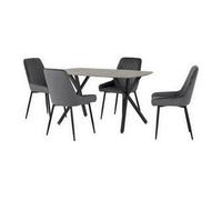 Athens Rectangular Dining Table with 4 Avery Chairs, Concrete Effect Grey