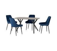 Athens Rectangular Concrete table with 4 Avery Chairs - Sapphire Blue Velvet Chairs
