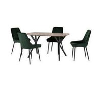 Seconique Athens Rect & Avery Dining Set - Medium Oak Effect/Emerald Green Velvet, Green