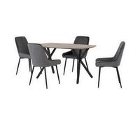 Athens Rectangular Dining Table with 4 Avery Chairs, Oak Effect Grey