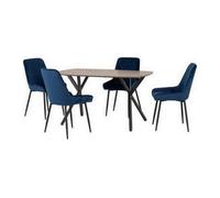 Athens Rectangular Dining Table with 4 Avery Chairs, Oak Effect Navy Blue