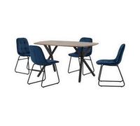 Seconique Athens Rectangular Dining Set With Lukas Chairs - Medium Oak Effect/black/sapphire Blue Velvet