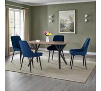 Athens Rectangular Dining Table with 4 Avery Chairs, Oak Effect Navy Blue