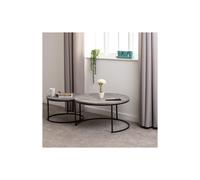 Athens Round Coffee Table Set Concrete Black Metal Legs