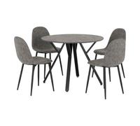 Seconique Athens Round Dining Set - Concrete Effect/black/grey Faux Leather