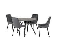Seconique Athens Round Dining Set With Avery Chairs - Concrete Effect/black/grey Velvet