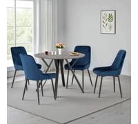Seconique Athens Round & Avery Dining Set - Concrete/Sapphire Blue Velvet