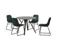 Seconique Athens Round & LUKas Dining Set - Concrete/Emerald Green Velvet