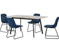 Seconique Avery Extending Dining Set In Grey Oak Effect With Lukas Blue Velvet Chairs