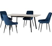 Seconique Avery Extending Dining Set In Grey Oak Effect With Sapphire Blue Velvet Chairs
