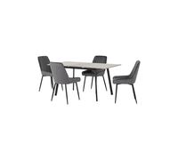 Avery Extending Dining Table + 4 Chairs Set - Concrete & Grey Velvet