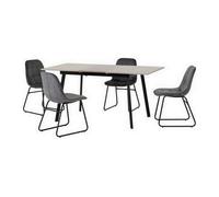Avery Extending Dining Table + 4 Lukas Chairs Set - Concrete & Grey Velvet
