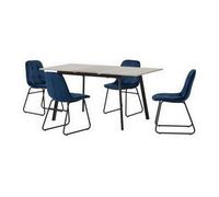 Seconique Avery Extending Dining Set With Lukas Chairs - Concrete/grey Oak Effect/black/sapphire Blue Velvet