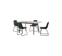 Avery Extending Dining Table + 4 Lukas Chairs Set - Concrete & Green Velvet