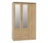 Seconique Charles 3 Door 2 Drawer Mirrored Triple Wardrobe - Oak
