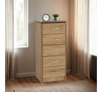 Seconique Charles 5 Drawer Narrow Chest In Oak Effect Veneer With Walnut Trim