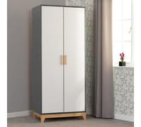 Seconique Cleveland 2 Door Wardrobe In White And Pine With Grey Metal Effect