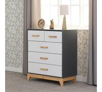 Seconique Cleveland 3+2 Drawer Chest In White And Pine With Grey Metal Effect