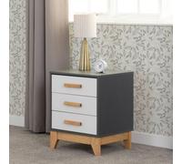 Seconique Cleveland 3 Drawer Bedside In White And Pine With Grey Metal Effect