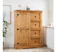 Corona 1 Door 4 Drawer Low Wardrobe Distressed Waxed Pine