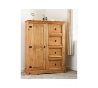 Corona 1 Door 4 Drawer Low Wardrobe Distressed Waxed Pine