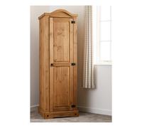 Seconique Corona 1 Door Wardrobe - Distressed Waxed Pine, Brown