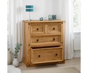 Seconique Corona 2 + 2 Deep Base Drawer Chest In Distressed Waxed Pine