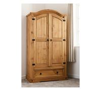Seconique Corona 2 Door 1 Drawer Wardrobe - Distressed Waxed Pine, Brown