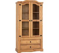 Seconique Corona 2 Door 2 Drawer Glass Display Unit,Distressed Waxed Pine