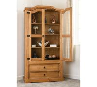Seconique Corona 2 Door 2 Drawer Glass Display Unit Distressed Waxed Pine Glass